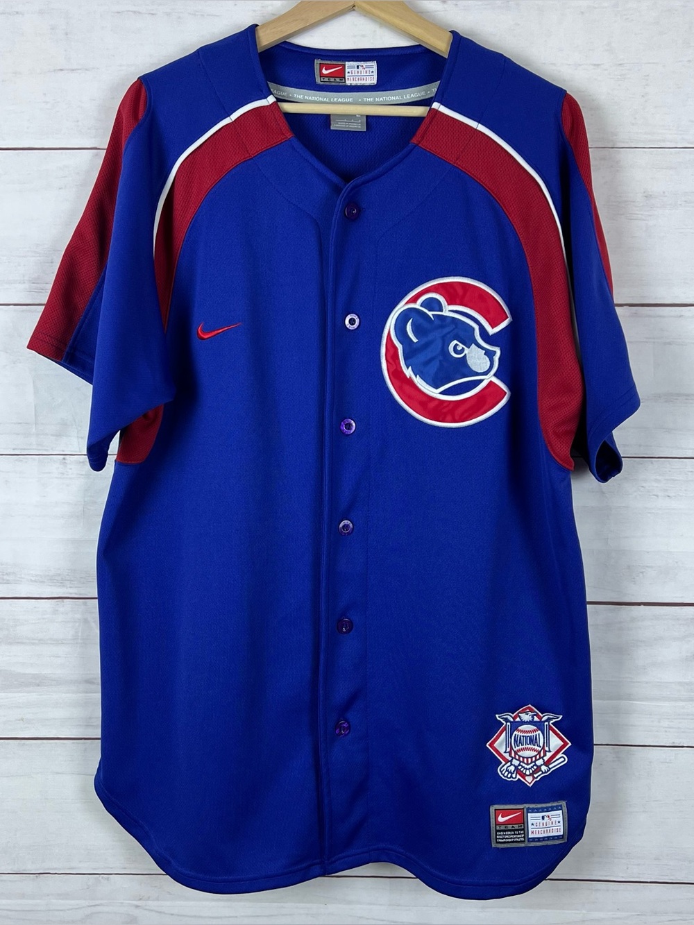 Vintage Nike Chicago Cubs Jersey Men Large Blue Embroidered MLB Baseball Y2K
